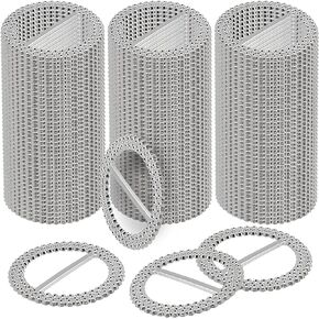 HAKZEON 200 PCS 2.5 Inch Silver Chair Sashes, Round Chair Sash Buckles, Acrylic Rhinestone Ribbon Buckle, Chair Sash Ribbon Slider for Wedding, Party, Banquets, Home, Craft