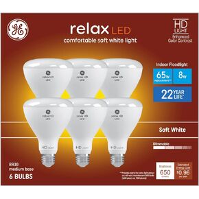 GE Relax 6-Pack 65 W ما يعادل عكس الضوء الأبيض الناعم Br30 LED لمبة الإضاءة 22 عامًا in Kuwait
