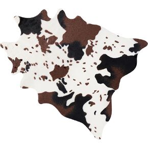 Faux Mini Cowhide Rug Rustic Chic Western Rugs for Decor Kids Room Dining Room,Durable Premium Faux Fur Animal Cow Hide Rugs Carpet for Western Decor Table Centerpieces,19.3" W x 23.6" L