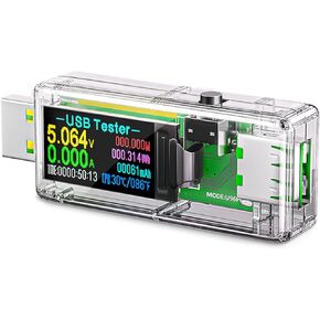 USB 3.0 Tester, Eversame IPS Color Display Digital Multimeter Voltmeter Current and Voltage Monitor, DC 5.1A/30V/150W Power Meter Tester, Test Speed of Chargers, Cables, Capacity of Power Banks-Black