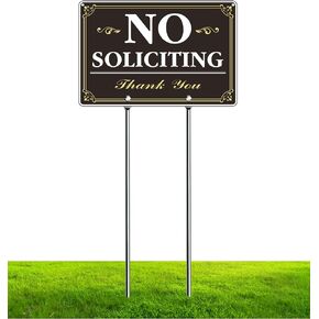 No Soliciting Sign for House, 10" x 10" Large No Soliciting Signs for Yard With 28" Long Stake, Rust Free and Weather Resistant Metal