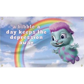 YOSASAH Bibble Happiness Cartoon Flag Inspirational 3X5 FT Rainbow Tapestry Dorm Decor Man Cave Wall Banner Poster with Brass Grommets For College Dorm