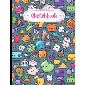 كتاب رسم: لوازم Kawaii Anime Craft كراسة رسم بنمط سلس، كراسة رسم غير مبطنة للرسومات السعيدة، حجم كبير 8.5 × 11 بوصة، 120 صفحة