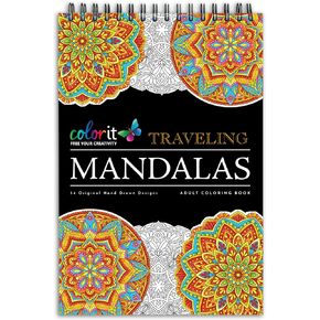 Traveling Mandalas Adult Coloring Book - Features 30 Original Hand Drawn Designs Printed on Artist Quality Paper, Hardback Covers, Spiral Binding, Perforated Pages, Bonus Blotter