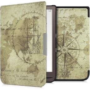 kwmobile Case Compatible with Pocketbook InkPad 3/3 Pro/Color Case - eReader Cover - Travel Vintage Brown/Light Brown
