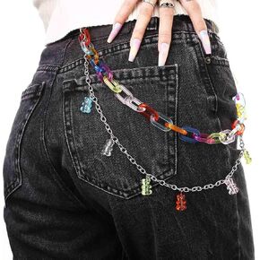 لطيف السراويل جان سلسلة الشرير المفاتيح الاكريليك المعلقات الحب/الدب جيب بنطلون سلسلة الهيب هوب روك محفظة سلاسل مجوهرات للجسم للرجال والنساء in Kuwait