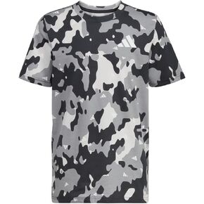 adidas Boys' Short Sleeve Cotton Allover BoS T-Shirt, Black Grey Camo, X-Large
