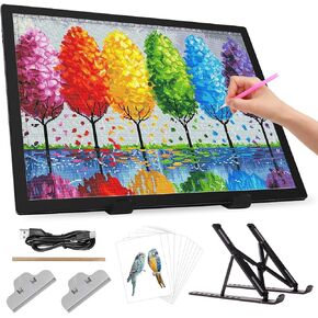 Zocelight A3 Rechargeable Light Box with Stand/Clips,led Light pad with 3000mAh Battery,3 Colors dimmable and 6 Level dimming Light Table for Diamond Painting,Drawing,Sketching,Tattoo,Vinyl Weeding