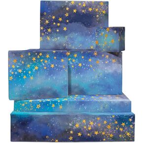 CENTRAL 23 Space Wrapping Paper - Moon Stars - 6 Blue Gift Wrap Sheets With Tag - Galaxy Wrapping Paper - For Birthday Christmas Anniversary Baby Shower - Recyclable