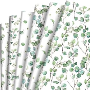 AnyDesign 12 Sheet Eucalyptus Leaves Wrapping Paper Watercolor Greenery Gift Wrap Paper Folded Flat Green Leaves Print Art Paper for Wedding Birthday Party DIY Crafts Gift Wrapping, 19.7 x 27.6 Inch