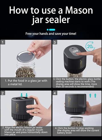 Electric Mason Jar Vacuum Sealer Kit for Wide Mouth and Regular Mouth Mason Jars, Vacuum Sealing Machine for Food Storage, Preserve Freshness with Effortless Sealing Power in Saudi Arabia