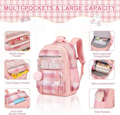 Bevalsa School Backpack for Girls, Backpack with Lunch Box Kids Girls, Cute Bookbag for Girls Kids Teens Elementary Middle High School College Student Casual Travel Daypack Children Schoolbag (Blue) in Saudi Arabia
