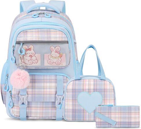 Bevalsa School Backpack for Girls, Backpack with Lunch Box Kids Girls, Cute Bookbag for Girls Kids Teens Elementary Middle High School College Student Casual Travel Daypack Children Schoolbag (Blue) in Saudi Arabia