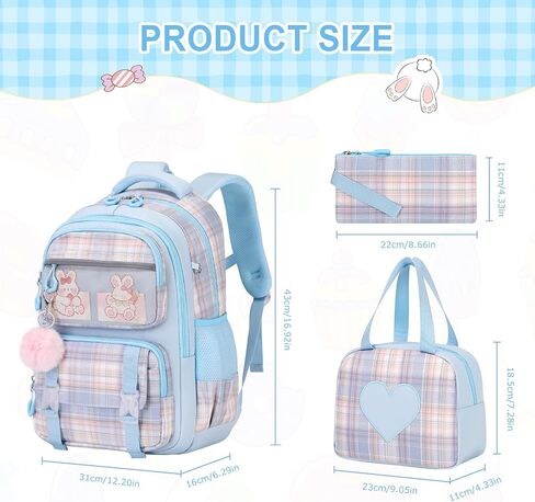 Bevalsa School Backpack for Girls, Backpack with Lunch Box Kids Girls, Cute Bookbag for Girls Kids Teens Elementary Middle High School College Student Casual Travel Daypack Children Schoolbag (Blue) in Saudi Arabia