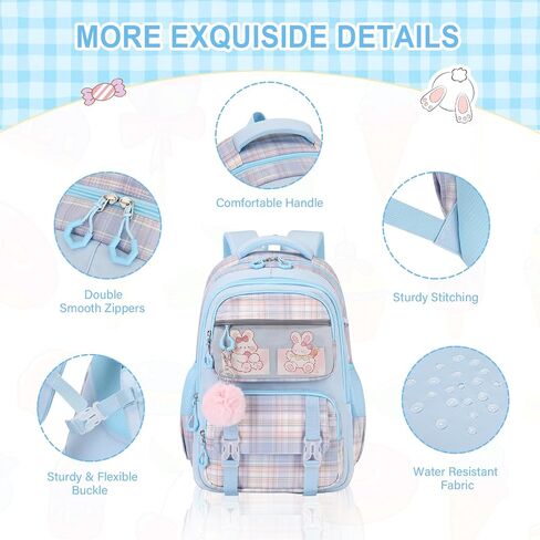Bevalsa School Backpack for Girls, Backpack with Lunch Box Kids Girls, Cute Bookbag for Girls Kids Teens Elementary Middle High School College Student Casual Travel Daypack Children Schoolbag (Blue) in Saudi Arabia