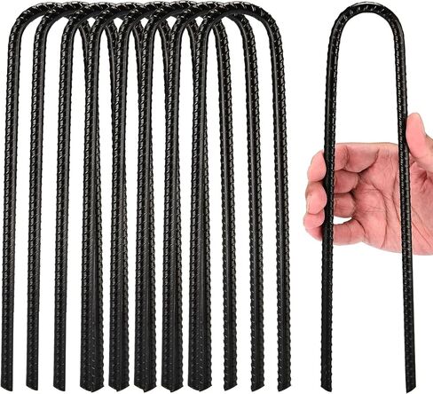 Trampolines Stakes, 8 pcs 12" U-Shape Trampoline Anchors High Wind Heavy Duty, Made of Galvanized Steel Sharp Ends Trampoline Tie Down Anchor Kit, Ground Anchors for Camping Tent, Black in Saudi Arabia