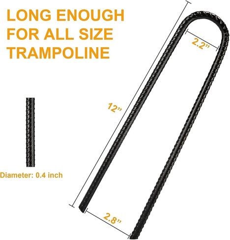 Trampolines Stakes, 8 pcs 12" U-Shape Trampoline Anchors High Wind Heavy Duty, Made of Galvanized Steel Sharp Ends Trampoline Tie Down Anchor Kit, Ground Anchors for Camping Tent, Black in Saudi Arabia