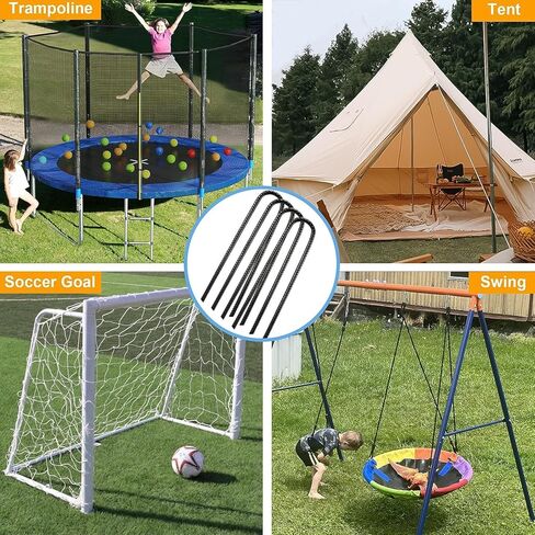 Trampolines Stakes, 8 pcs 12" U-Shape Trampoline Anchors High Wind Heavy Duty, Made of Galvanized Steel Sharp Ends Trampoline Tie Down Anchor Kit, Ground Anchors for Camping Tent, Black in Saudi Arabia