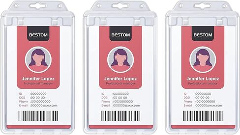 Clear Rigid Plastic Permanent Locking ID Card Holders – Vertical Secure Dual Sided Work Badge Holder Fits Two Standard 30mil ID Badges or One Proximity/Prox Card – Pack of 50 in Saudi Arabia