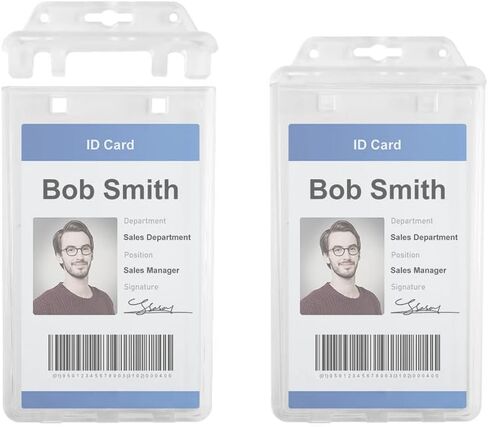 Clear Rigid Plastic Permanent Locking ID Card Holders – Vertical Secure Dual Sided Work Badge Holder Fits Two Standard 30mil ID Badges or One Proximity/Prox Card – Pack of 50 in Saudi Arabia