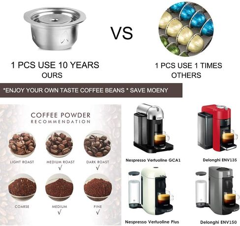 كبسولة قهوة معدنية من الفولاذ المقاوم للصدأ متوافقة مع Vertuo Coffee Espresso بحجم Nespresso Vertuoline حامل القرون القابل لإعادة الاستخدام Vertuolline GCA1، ENV135S، ENV135B، ENV135T، ENV135R (كبسولة) in Kuwait