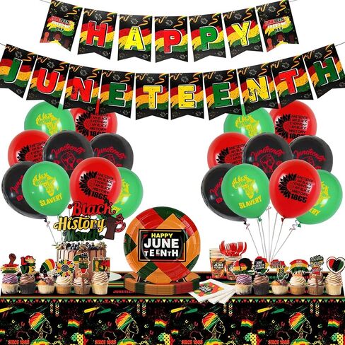 Juneteenth Party Tableware Set Including Banner Tablecloth Napkins Cups Forks Plates Balloon for June 19th Independence Day Theme Party Supplies in Saudi Arabia
