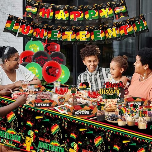 Juneteenth Party Tableware Set Including Banner Tablecloth Napkins Cups Forks Plates Balloon for June 19th Independence Day Theme Party Supplies in Saudi Arabia