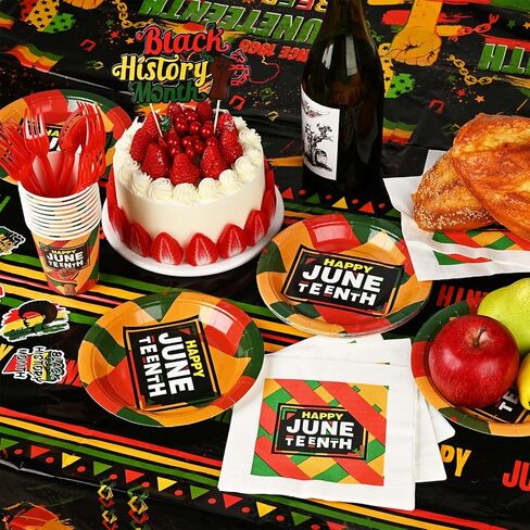 Juneteenth Party Tableware Set Including Banner Tablecloth Napkins Cups Forks Plates Balloon for June 19th Independence Day Theme Party Supplies in Saudi Arabia