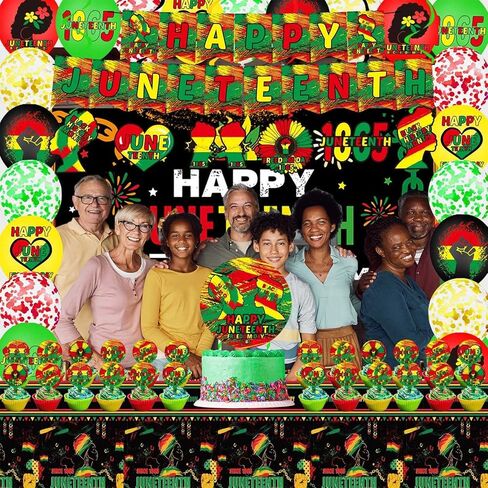 Juneteenth Party Tableware Set Including Banner Tablecloth Napkins Cups Forks Plates Balloon for June 19th Independence Day Theme Party Supplies in Saudi Arabia