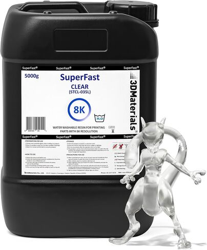 طابعة ثلاثية الأبعاد SuperFast 8K من الراتنج قابلة للغسل في الماء، طباعة 50um في 0.5 ثانية، صنعت في كوريا بواسطة 3DMaterials (5000 جرام، شفاف) in Kuwait