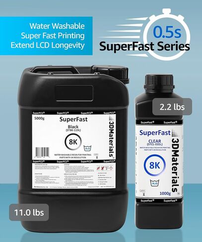 طابعة ثلاثية الأبعاد SuperFast 8K من الراتنج قابلة للغسل في الماء، طباعة 50um في 0.5 ثانية، صنعت في كوريا بواسطة 3DMaterials (5000 جرام، شفاف) in Kuwait