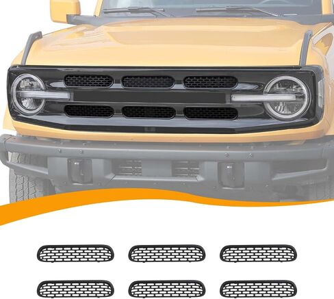 أغطية الشواية الأمامية من Hoolcar مجموعة أغطية شبكية مركزية متوافقة مع 2021-2023 Ford Bronco، أسود (6 قطع) in Saudi Arabia