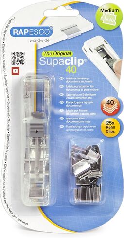 Rapesco Supaclip #40 See Through Dispenser with 25 Stainless Steel Refill Clips(RC4025SS) in Saudi Arabia