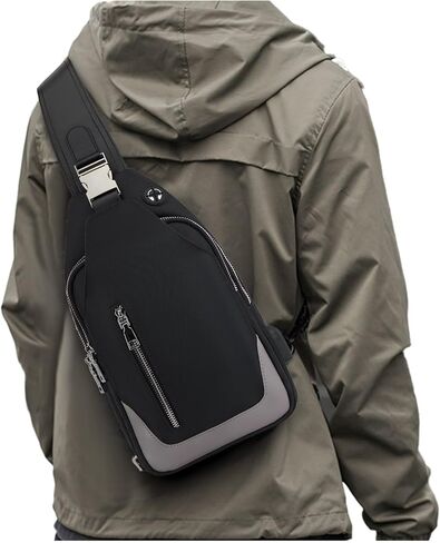 حقيبة ظهر SEAFEW صغيرة سوداء تكتيكية بحزام كتف للرجال والنساء، حقيبة نهارية مضادة للسرقة وحقائب صدر للدراجات النارية، حزام ظهر واحد للمشي وركوب الدراجات والسفر وركوب الدراجات in Kuwait