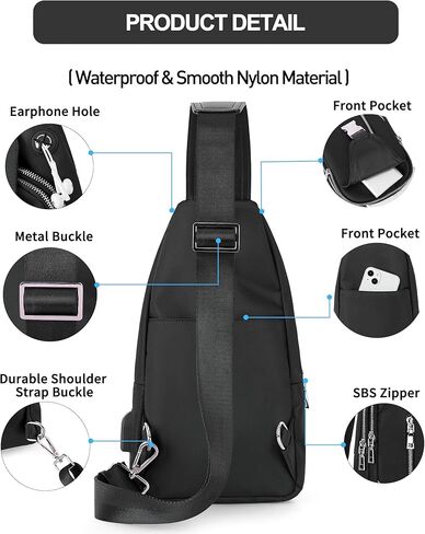 حقيبة ظهر SEAFEW صغيرة سوداء تكتيكية بحزام كتف للرجال والنساء، حقيبة نهارية مضادة للسرقة وحقائب صدر للدراجات النارية، حزام ظهر واحد للمشي وركوب الدراجات والسفر وركوب الدراجات in Kuwait