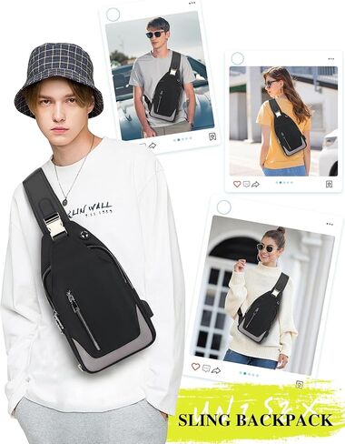 حقيبة ظهر SEAFEW صغيرة سوداء تكتيكية بحزام كتف للرجال والنساء، حقيبة نهارية مضادة للسرقة وحقائب صدر للدراجات النارية، حزام ظهر واحد للمشي وركوب الدراجات والسفر وركوب الدراجات in Kuwait