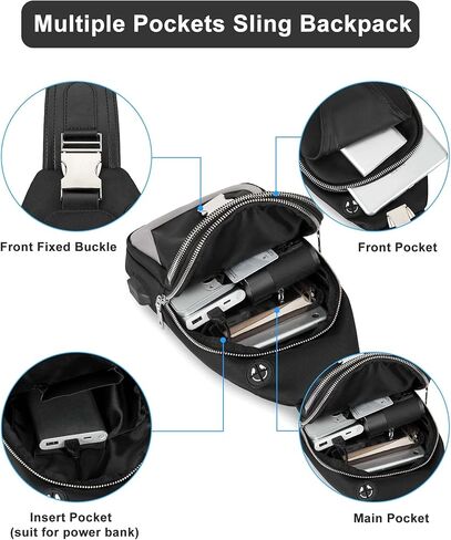 حقيبة ظهر SEAFEW صغيرة سوداء تكتيكية بحزام كتف للرجال والنساء، حقيبة نهارية مضادة للسرقة وحقائب صدر للدراجات النارية، حزام ظهر واحد للمشي وركوب الدراجات والسفر وركوب الدراجات in Kuwait