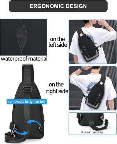 حقيبة ظهر SEAFEW صغيرة سوداء تكتيكية بحزام كتف للرجال والنساء، حقيبة نهارية مضادة للسرقة وحقائب صدر للدراجات النارية، حزام ظهر واحد للمشي وركوب الدراجات والسفر وركوب الدراجات in Kuwait