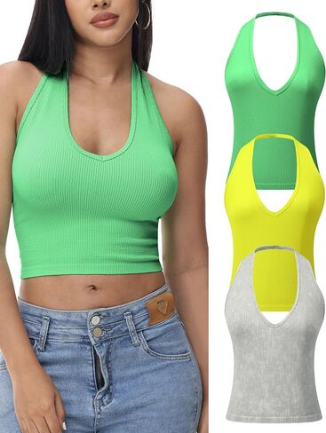 Ribbed Halter Crop Top for Woman Backless Sleeveless Seamless Sexy Tank Tops Pack in Saudi Arabia