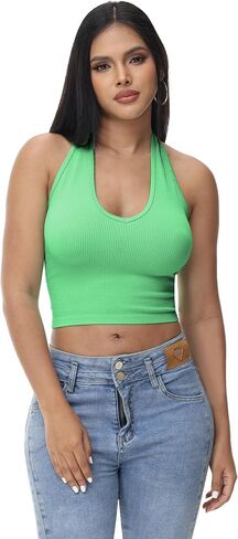 Ribbed Halter Crop Top for Woman Backless Sleeveless Seamless Sexy Tank Tops Pack in Saudi Arabia