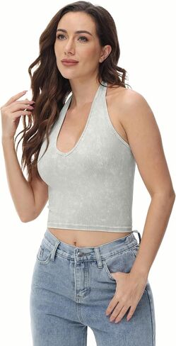 Ribbed Halter Crop Top for Woman Backless Sleeveless Seamless Sexy Tank Tops Pack in Saudi Arabia