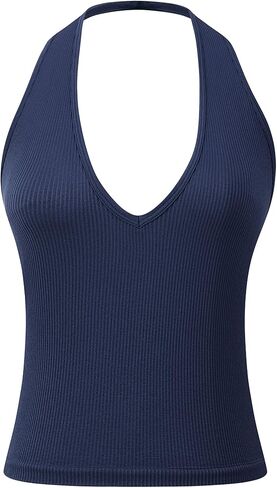 Ribbed Halter Crop Top for Woman Backless Sleeveless Seamless Sexy Tank Tops Pack in Saudi Arabia