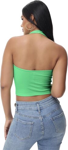 Ribbed Halter Crop Top for Woman Backless Sleeveless Seamless Sexy Tank Tops Pack in Saudi Arabia