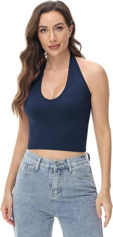 Ribbed Halter Crop Top for Woman Backless Sleeveless Seamless Sexy Tank Tops Pack in Saudi Arabia
