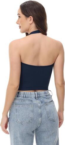 Ribbed Halter Crop Top for Woman Backless Sleeveless Seamless Sexy Tank Tops Pack in Saudi Arabia