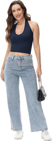Ribbed Halter Crop Top for Woman Backless Sleeveless Seamless Sexy Tank Tops Pack in Saudi Arabia