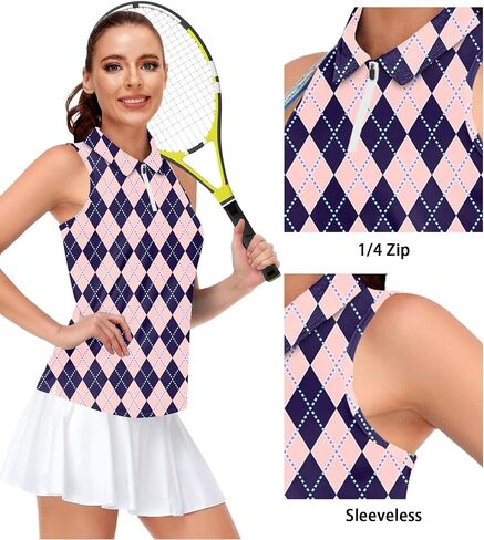 AOBUTE Women's Sleeveless Golf Shirts Moisture Wicking 1/4 Zip Polo Tennis Shirt in Saudi Arabia