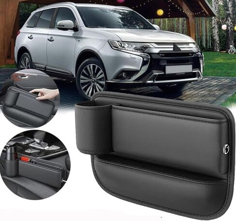 Car Leather Cup Holder Gap Bag,Seat Gap Storage Box,Adjustable Car Seat Storage Box,Leather Cup Holder Gap Bag with Cup Holder for Phones Glasses Keys Cards（Black/Driver's Seat） in Kuwait