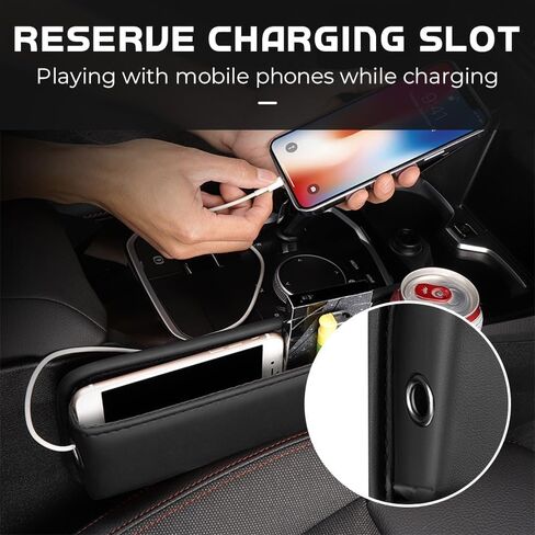 Car Leather Cup Holder Gap Bag,Seat Gap Storage Box,Adjustable Car Seat Storage Box,Leather Cup Holder Gap Bag with Cup Holder for Phones Glasses Keys Cards（Black/Driver's Seat） in Kuwait