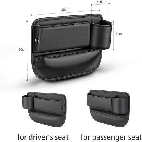 Car Leather Cup Holder Gap Bag,Seat Gap Storage Box,Adjustable Car Seat Storage Box,Leather Cup Holder Gap Bag with Cup Holder for Phones Glasses Keys Cards（Black/Driver's Seat） in Kuwait